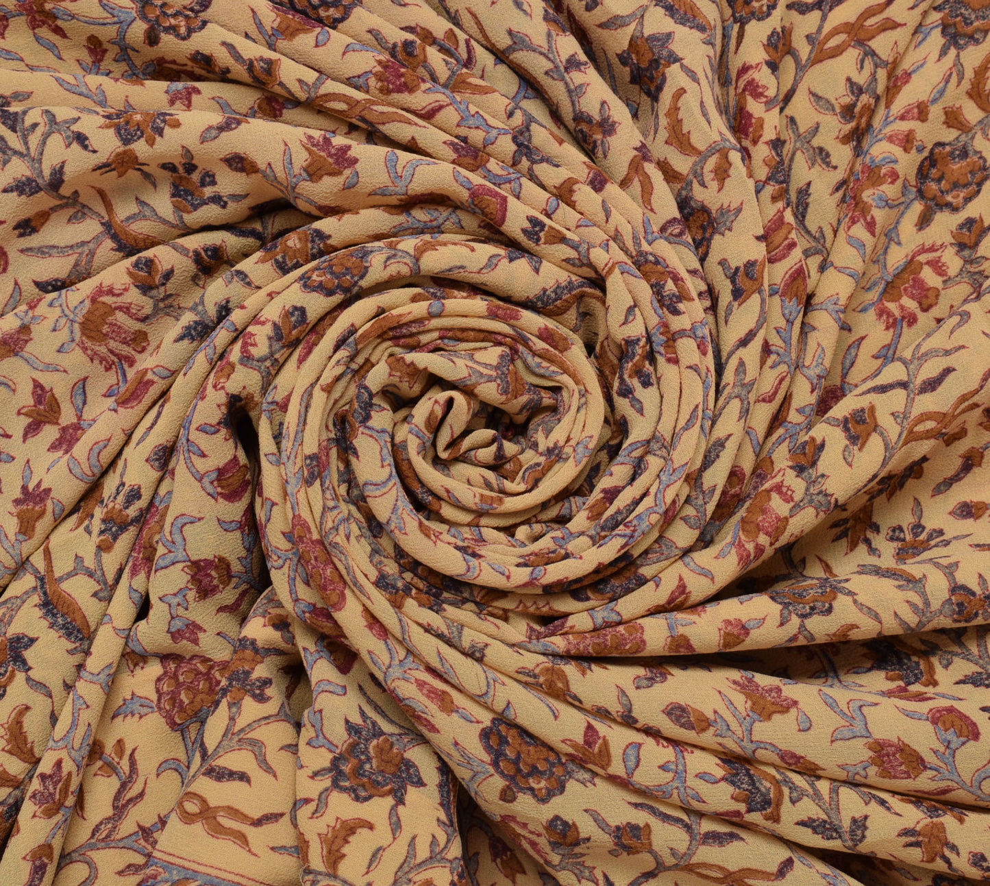 Sushila Vintage Cream Saree 100% Pure Georgette Silk Printed Floral Craft Fabric