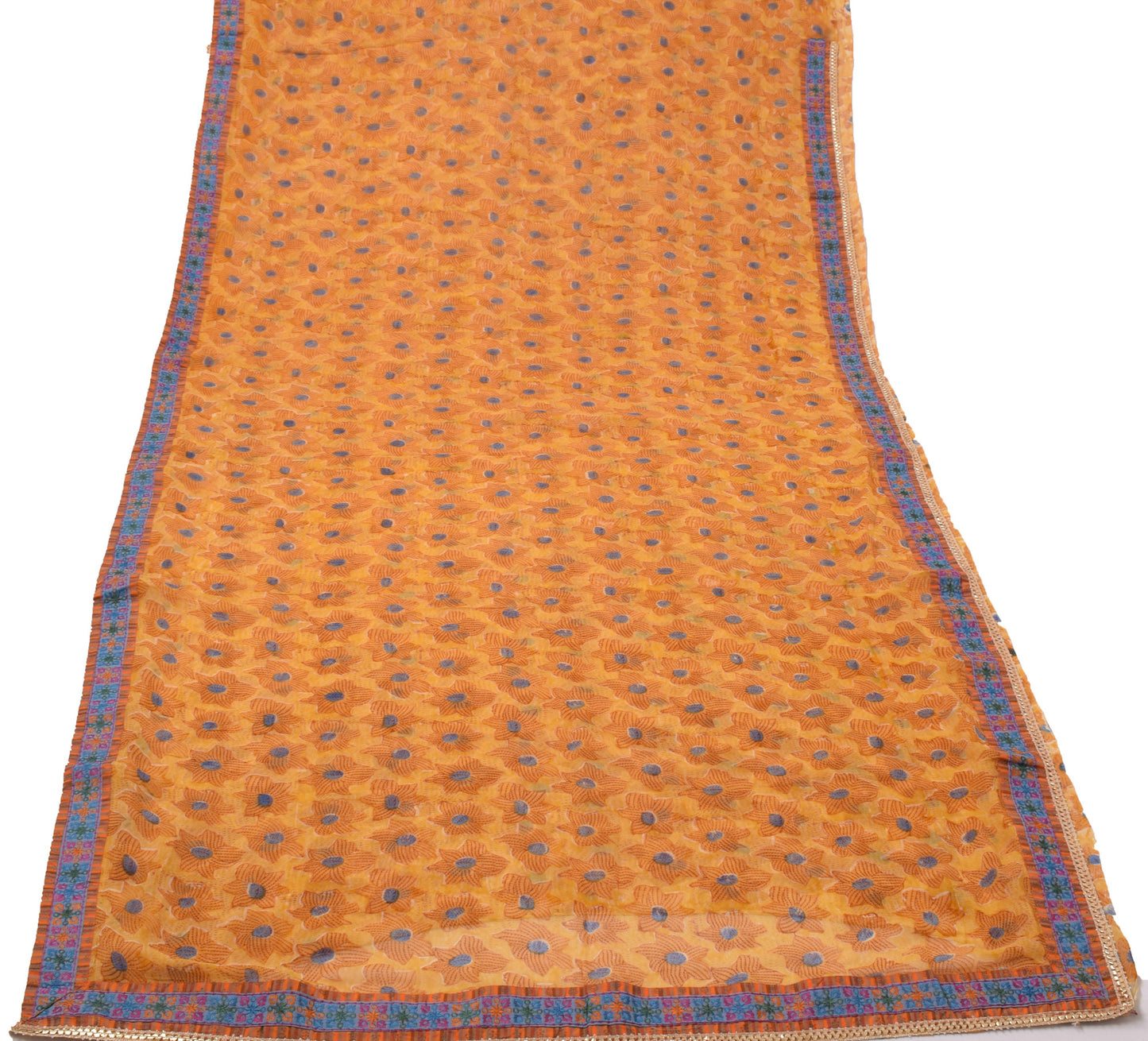 Sushila Vintage Mustard Sari Pure Georgette Silk Printed Floral Craft Fabric