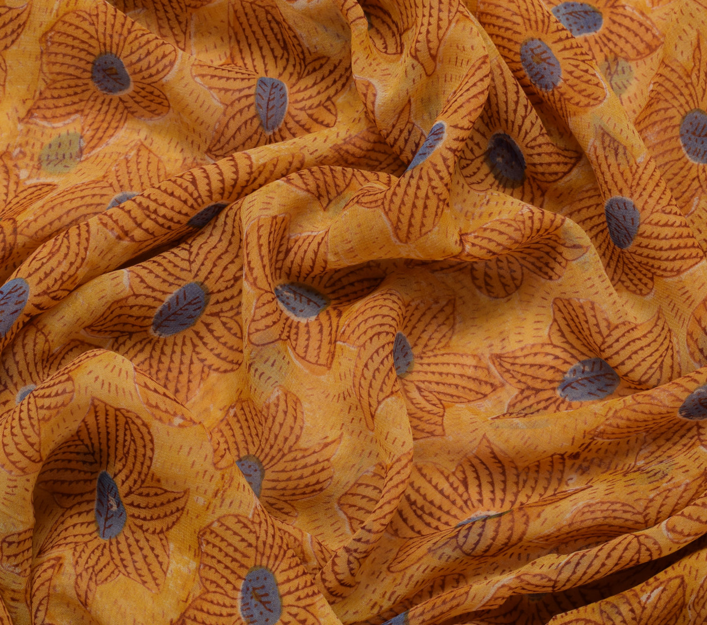 Sushila Vintage Mustard Sari Pure Georgette Silk Printed Floral Craft Fabric