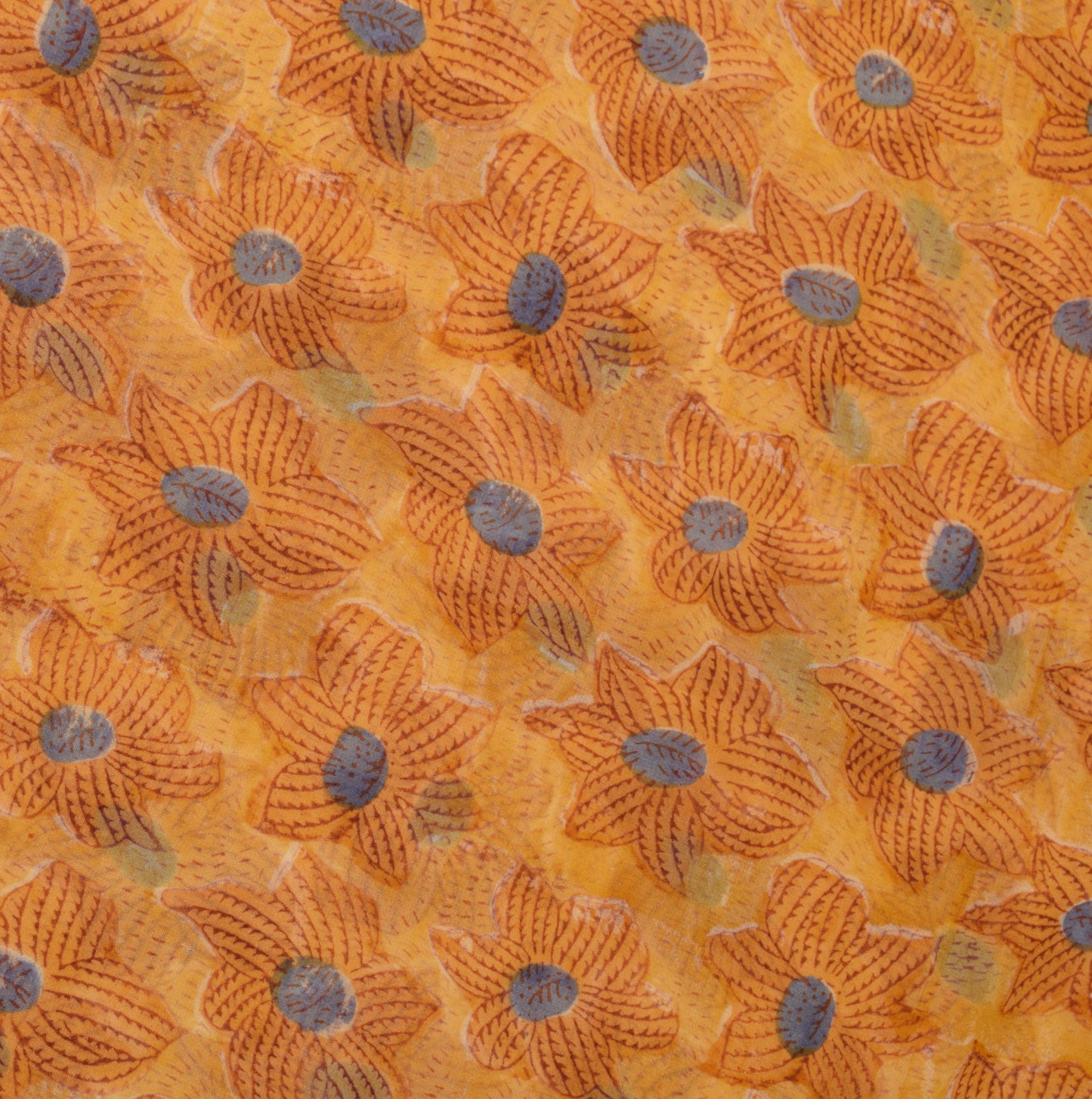 Sushila Vintage Mustard Sari Pure Georgette Silk Printed Floral Craft Fabric