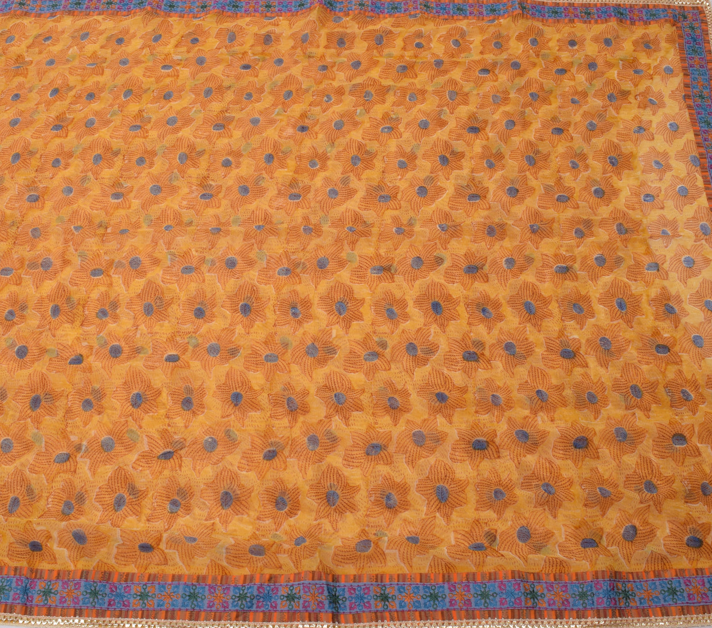 Sushila Vintage Mustard Sari Pure Georgette Silk Printed Floral Craft Fabric