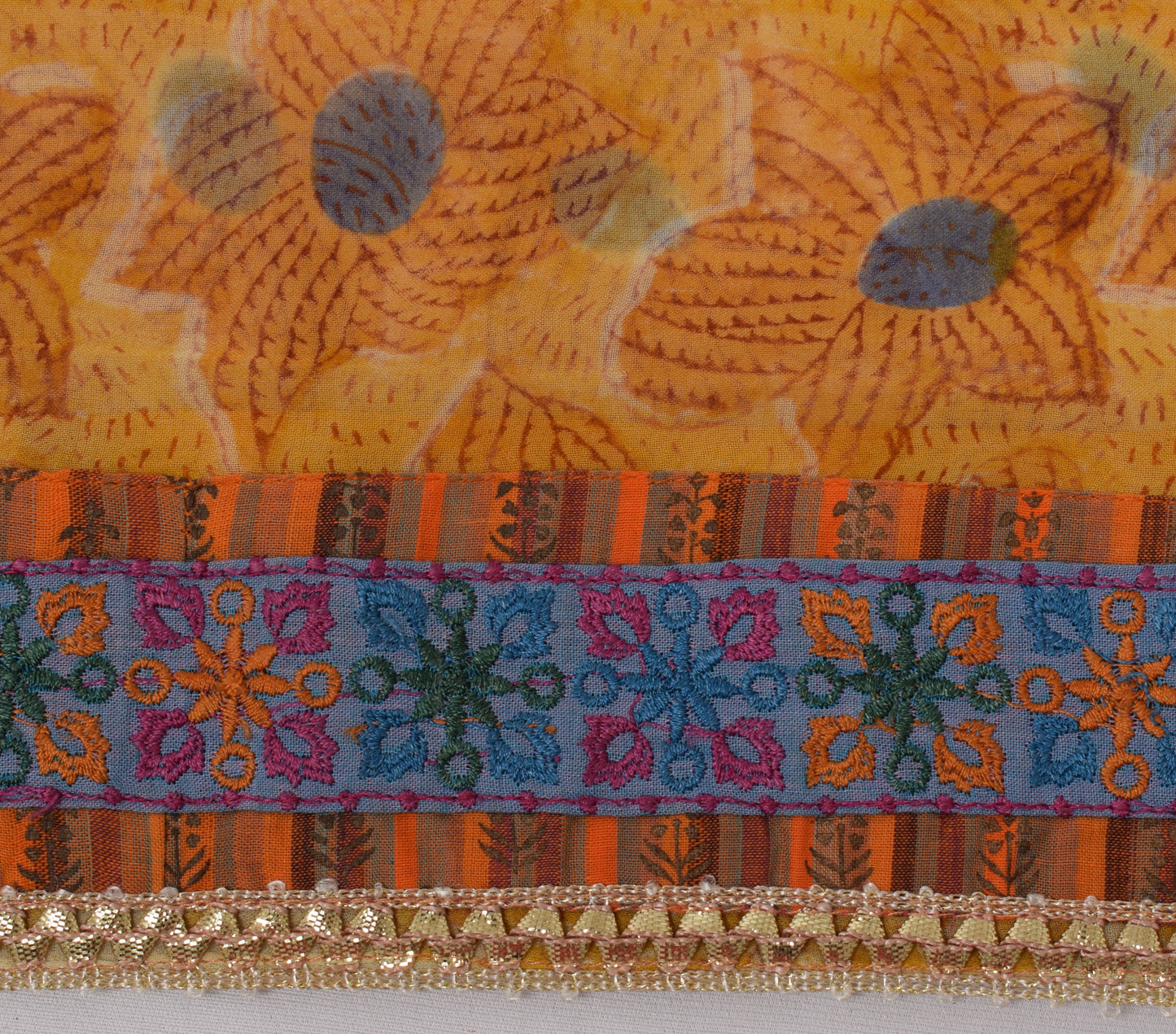 Sushila Vintage Mustard Sari Pure Georgette Silk Printed Floral Craft Fabric