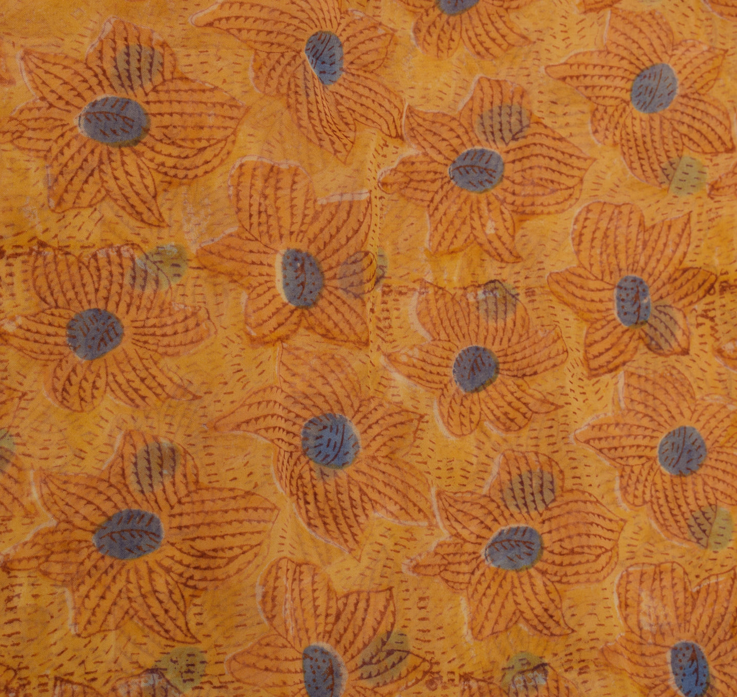 Sushila Vintage Mustard Sari Pure Georgette Silk Printed Floral Craft Fabric