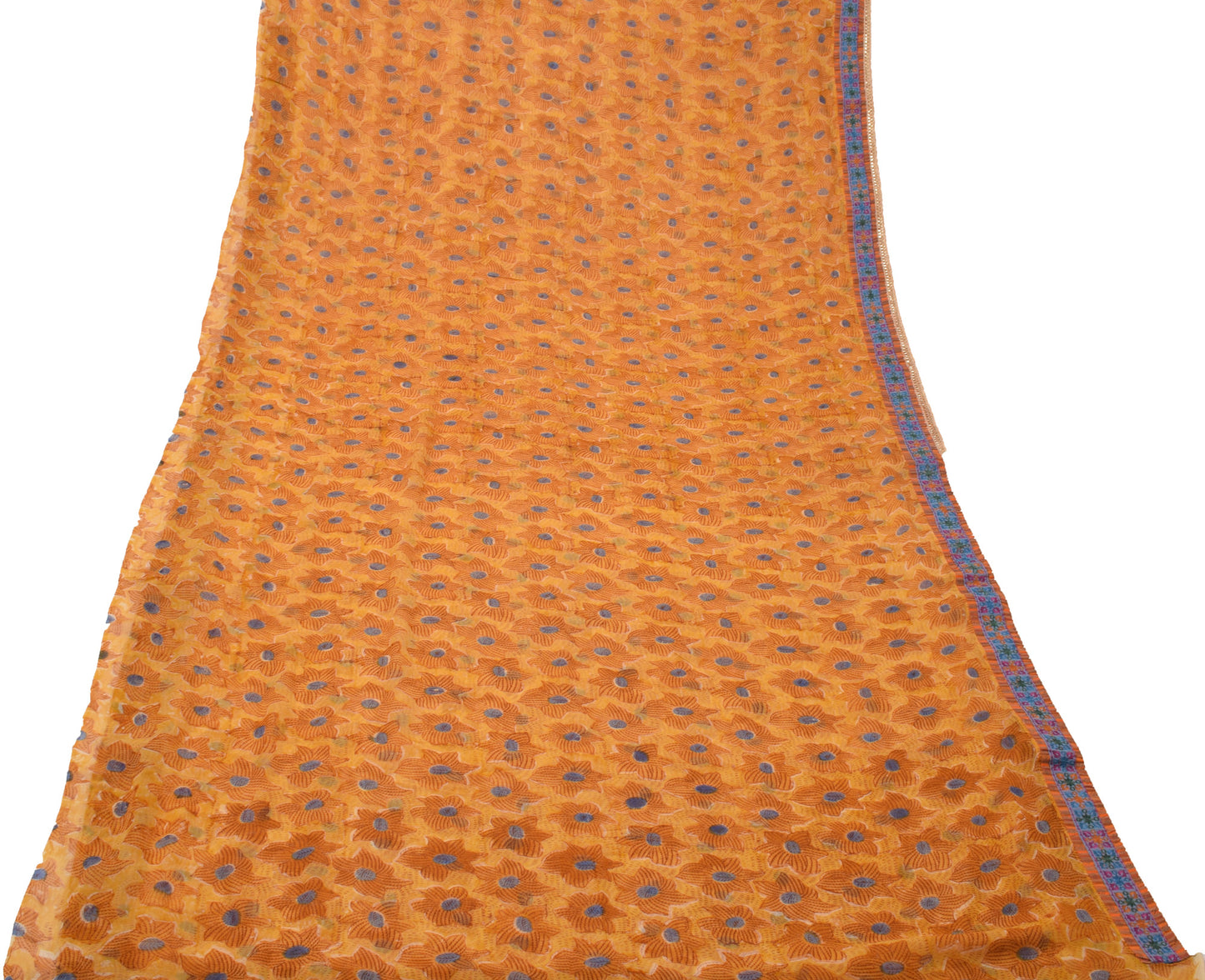 Sushila Vintage Mustard Sari Pure Georgette Silk Printed Floral Craft Fabric
