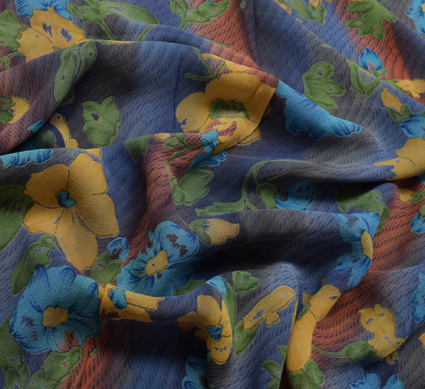 Sushila Vintage Gray Saree 100% Pure Georgette Silk Printed Floral Craft Fabric