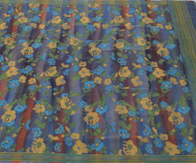 Sushila Vintage Gray Saree 100% Pure Georgette Silk Printed Floral Craft Fabric