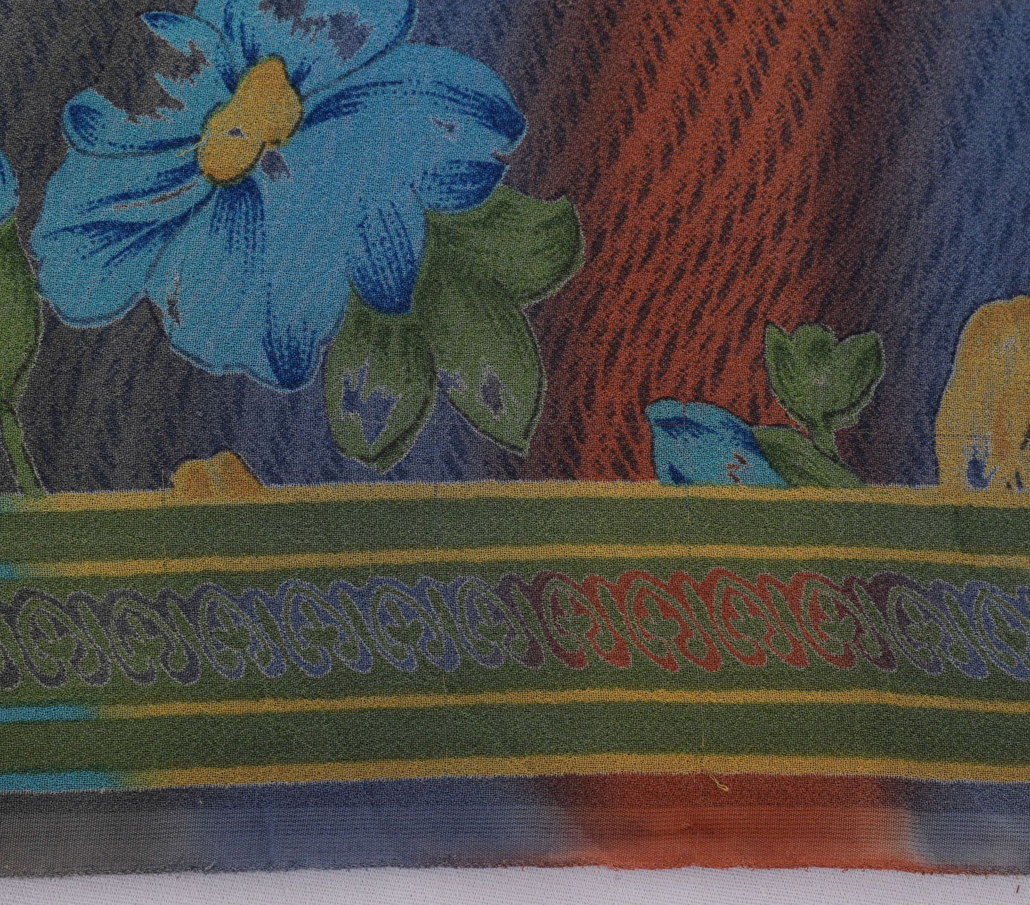 Sushila Vintage Gray Saree 100% Pure Georgette Silk Printed Floral Craft Fabric