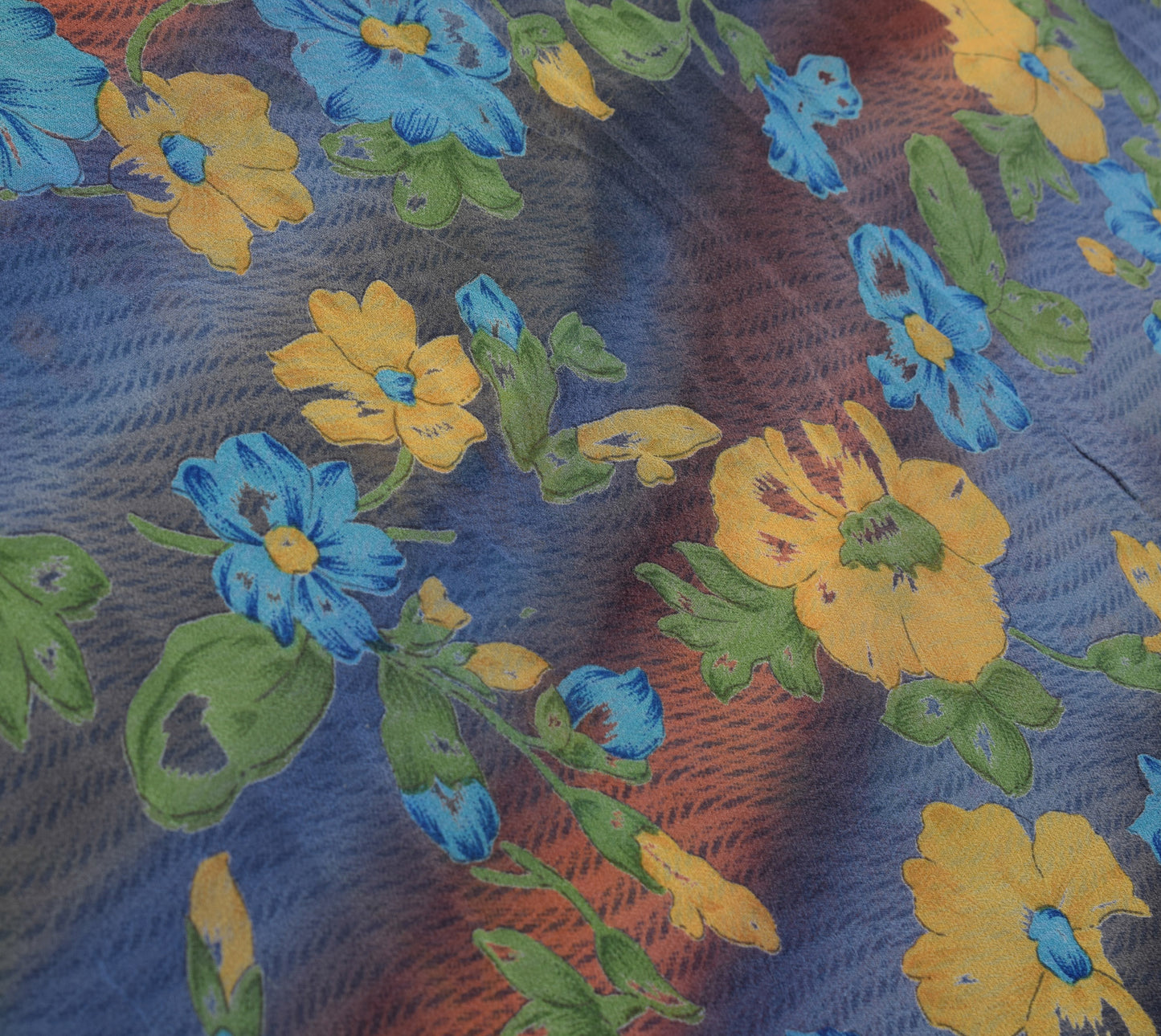 Sushila Vintage Gray Saree 100% Pure Georgette Silk Printed Floral Craft Fabric