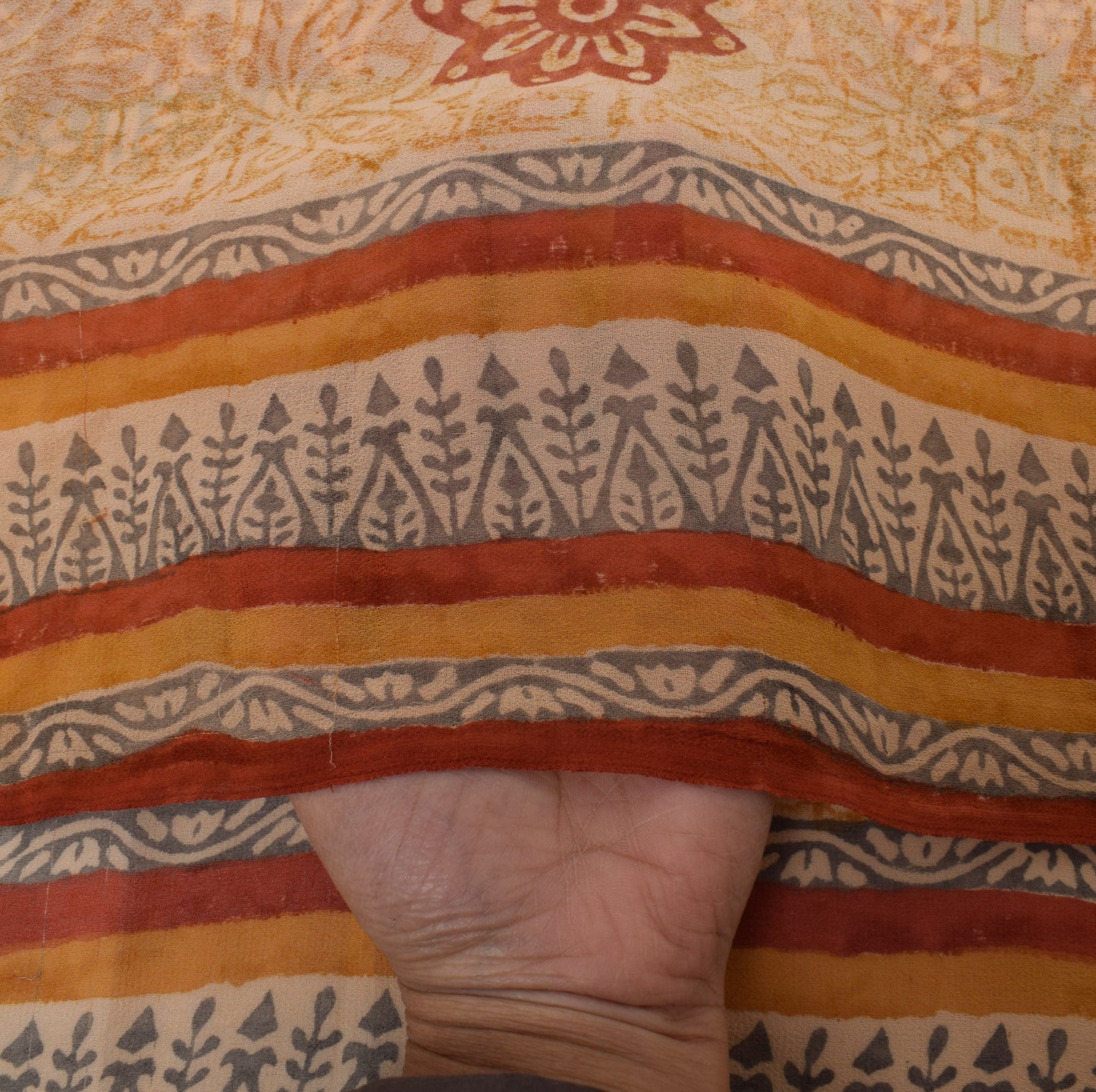 Sushila Vintage Mustard Sari Pure Georgette Silk Printed Floral Craft Fabric