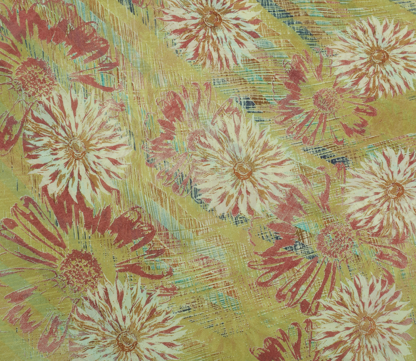 Sushila Vintage Green Saree 100% Pure Georgette Silk Printed Floral Craft Fabric