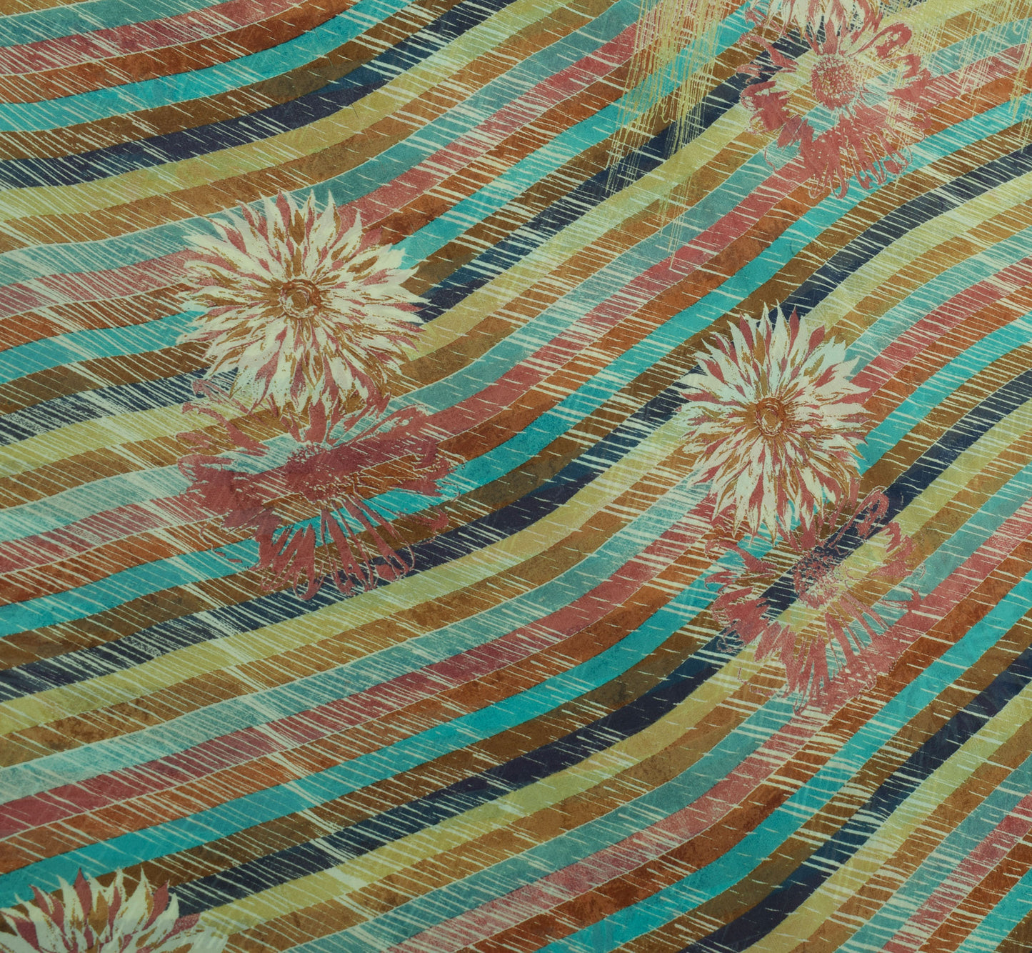 Sushila Vintage Green Saree 100% Pure Georgette Silk Printed Floral Craft Fabric