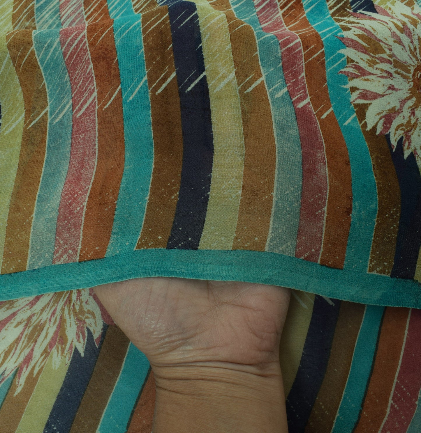 Sushila Vintage Green Saree 100% Pure Georgette Silk Printed Floral Craft Fabric