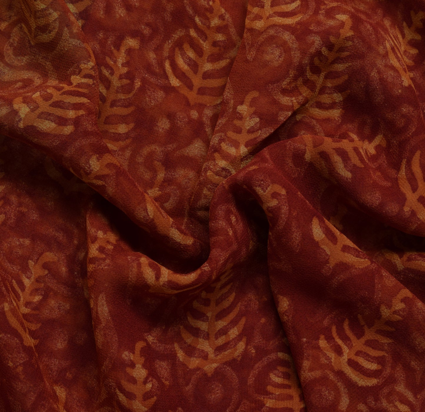 Sushila Vintage Rust Saree 100% Pure Georgette Silk Printed Floral Craft Fabric