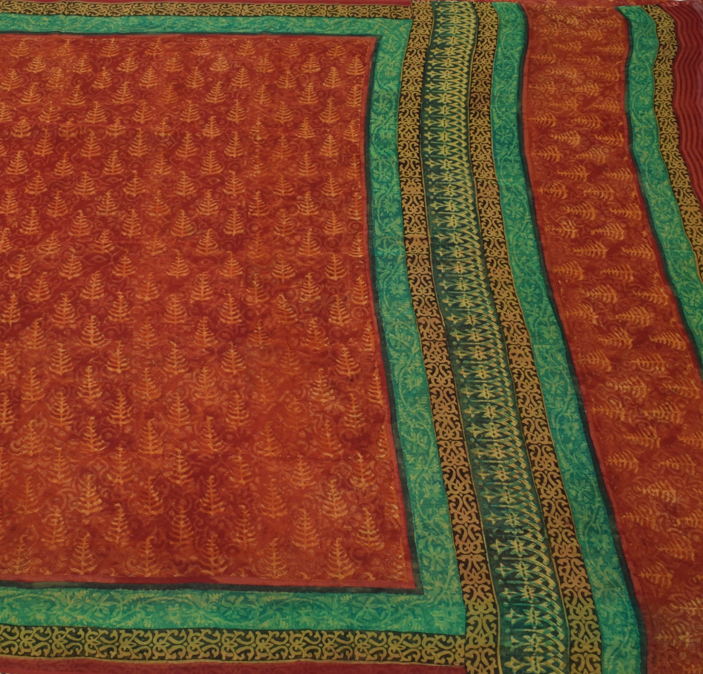 Sushila Vintage Rust Saree 100% Pure Georgette Silk Printed Floral Craft Fabric