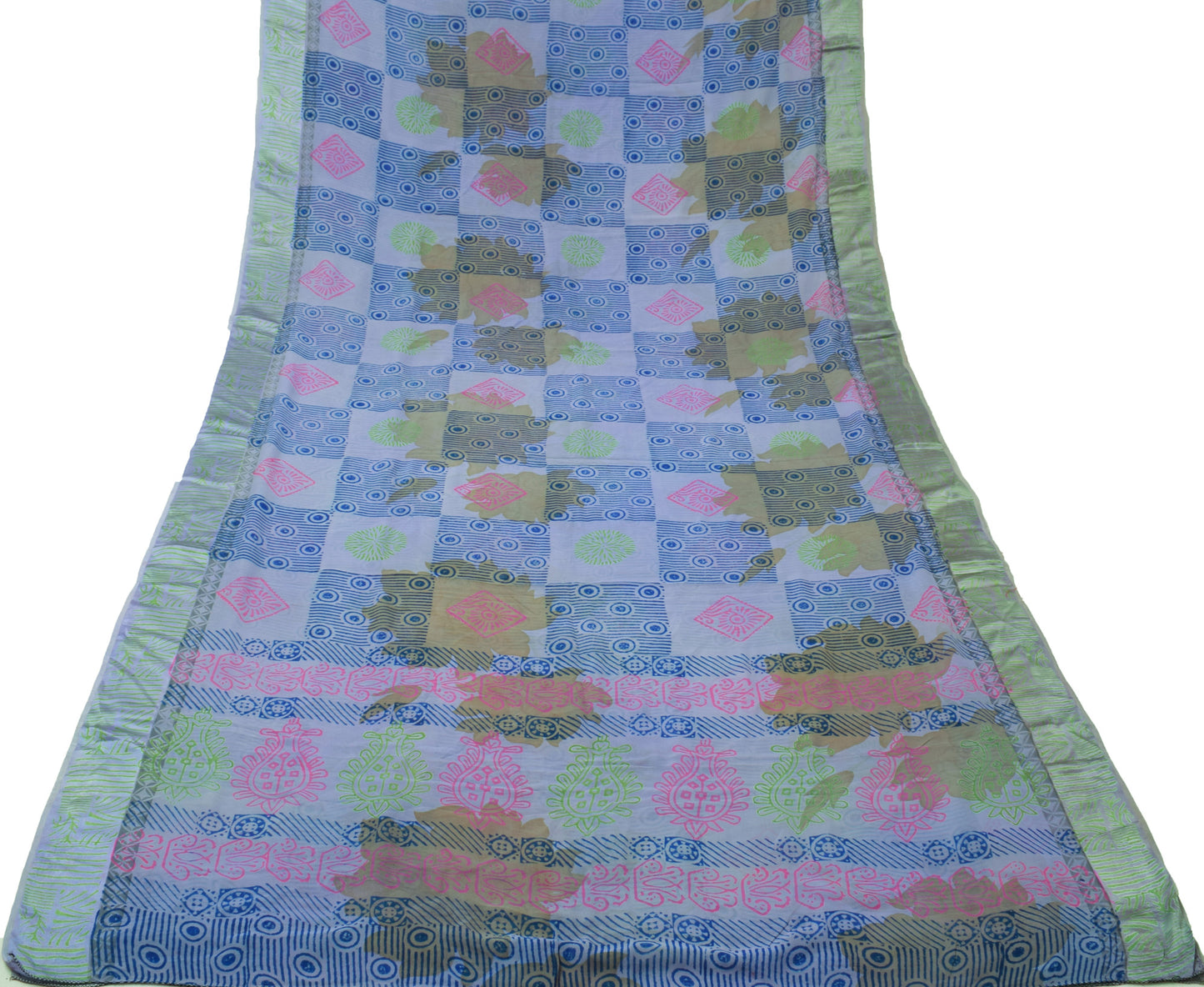 Sushila Vintage Gray Saree 100% Pure Georgette Silk Printed Floral Craft Fabric