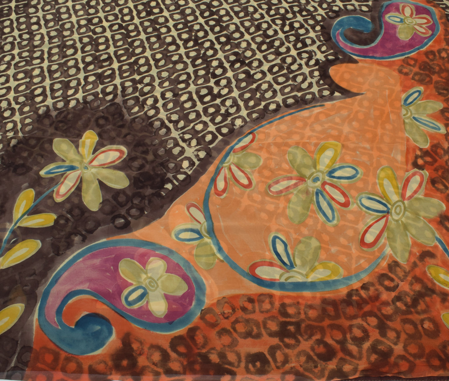 Sushila Vintage Cream Saree 100% Pure Georgette Silk Printed Floral Craft Fabric