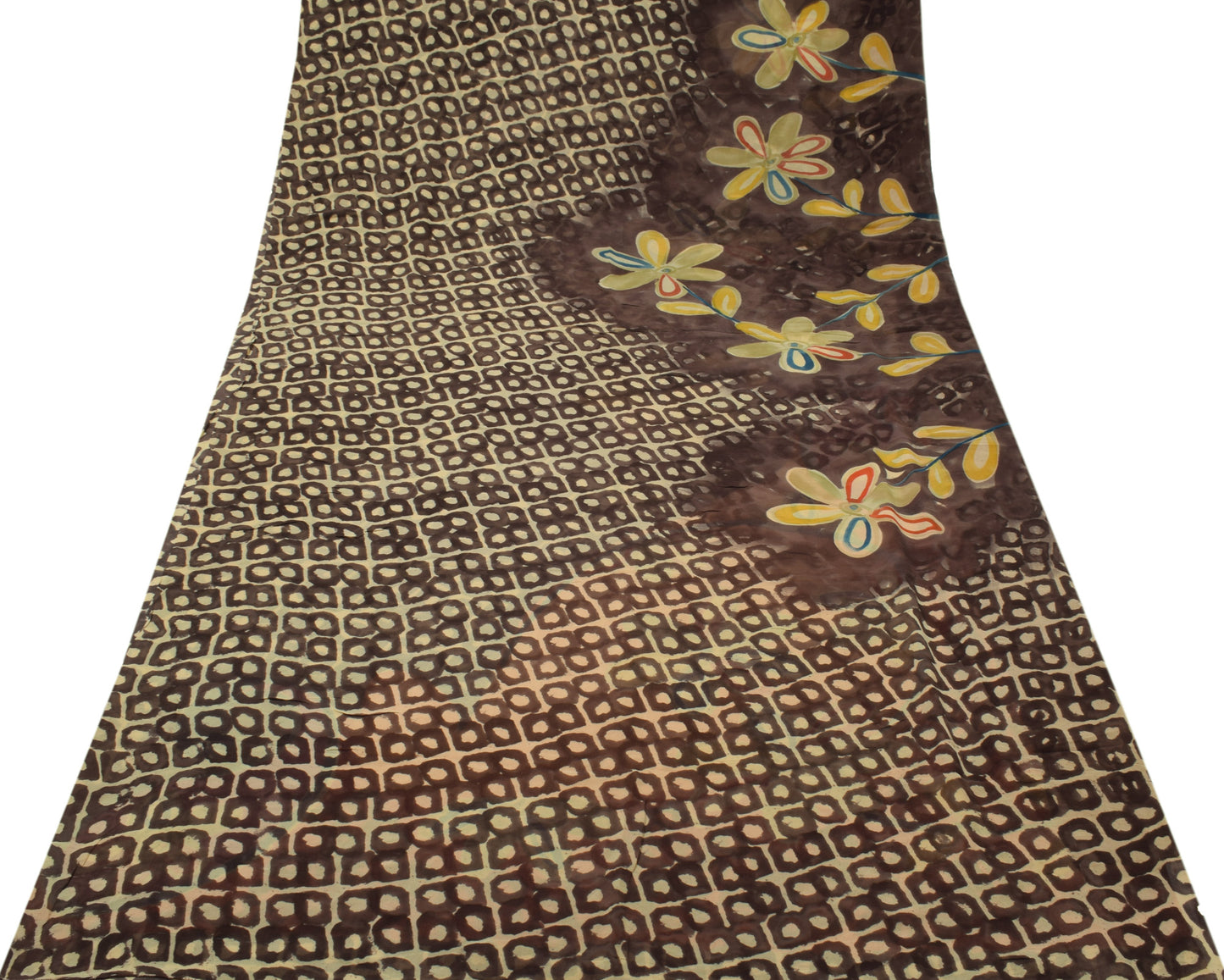 Sushila Vintage Cream Saree 100% Pure Georgette Silk Printed Floral Craft Fabric