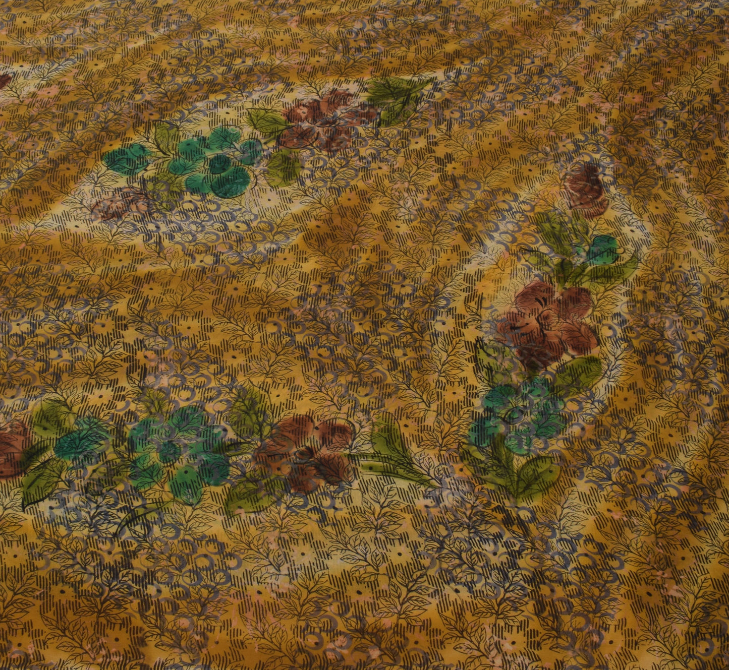 Sushila Vintage Green Saree 100% Pure Georgette Silk Printed Floral Craft Fabric