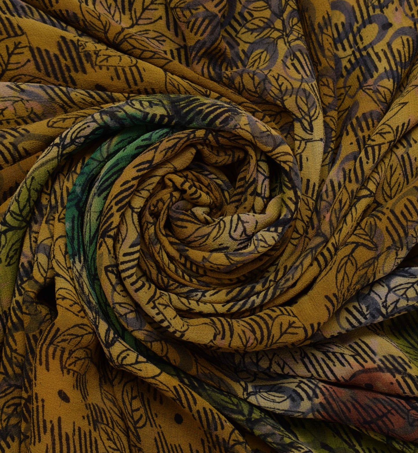 Sushila Vintage Green Saree 100% Pure Georgette Silk Printed Floral Craft Fabric