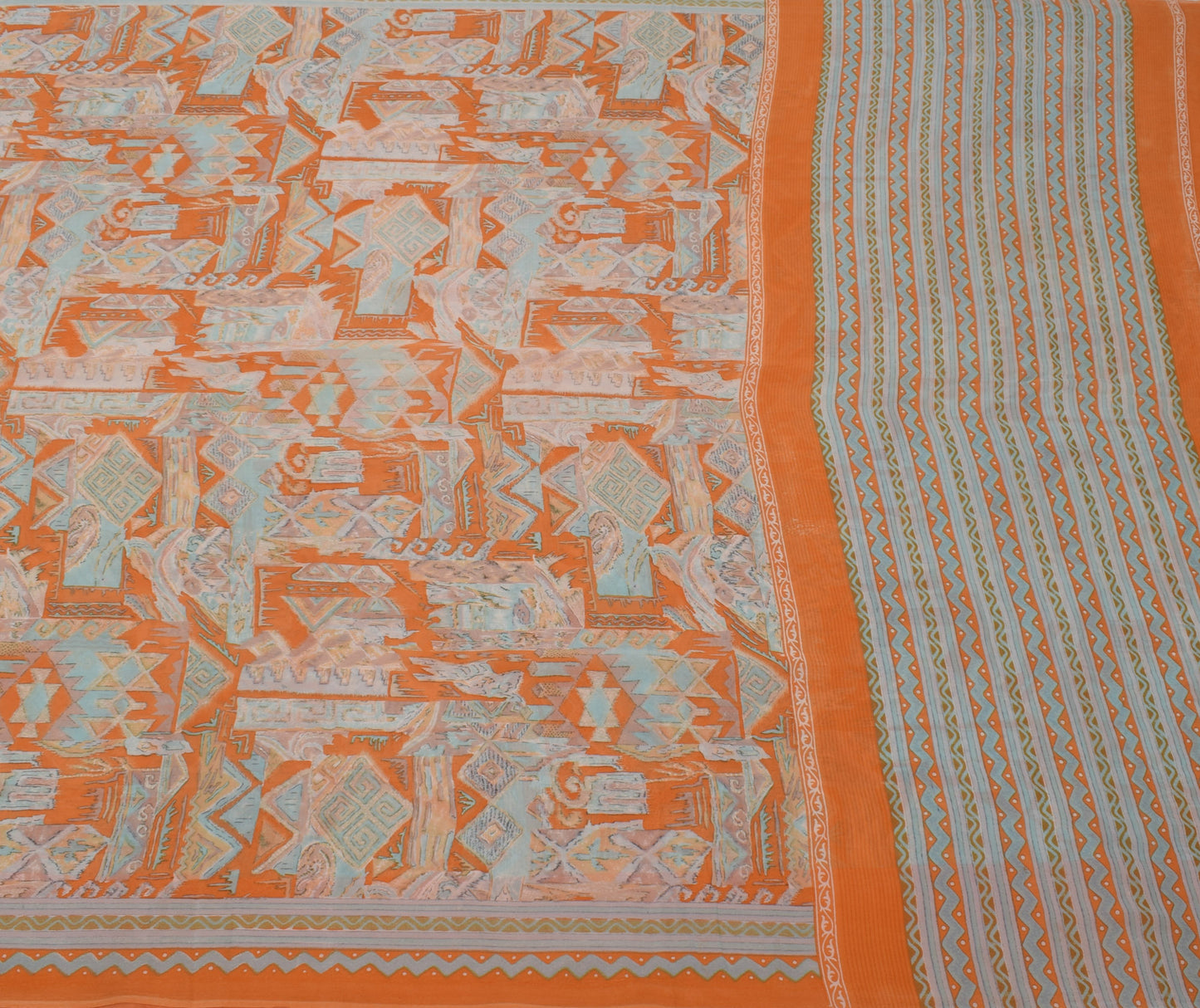 Sushila Vintage Rust Saree 100% Pure Georgette Silk Printed Floral Craft Fabric