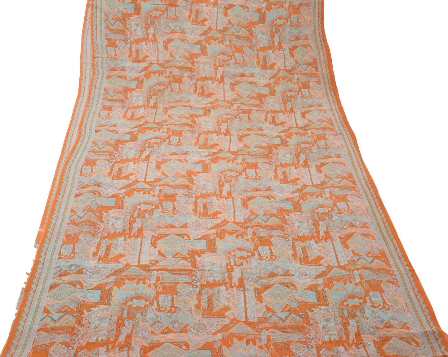 Sushila Vintage Rust Saree 100% Pure Georgette Silk Printed Floral Craft Fabric