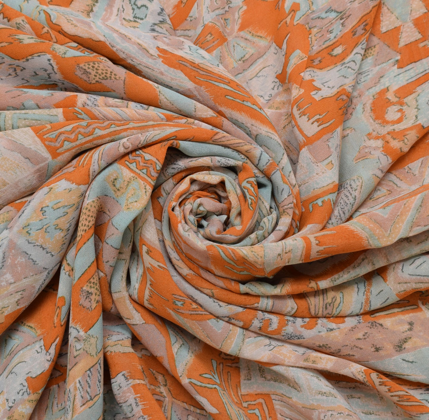Sushila Vintage Rust Saree 100% Pure Georgette Silk Printed Floral Craft Fabric