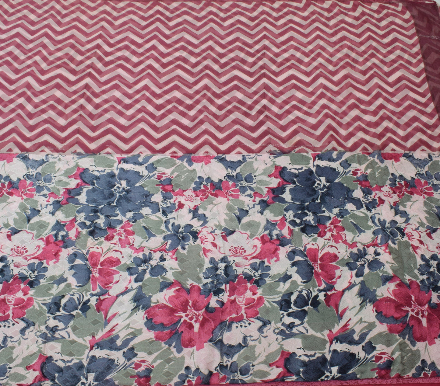 Sushila Vintage Pink Saree 100% Pure Georgette Silk Printed Floral Craft Fabric