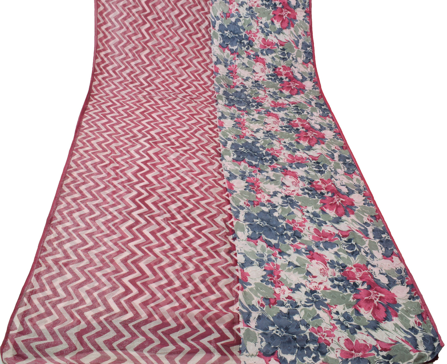 Sushila Vintage Pink Saree 100% Pure Georgette Silk Printed Floral Craft Fabric