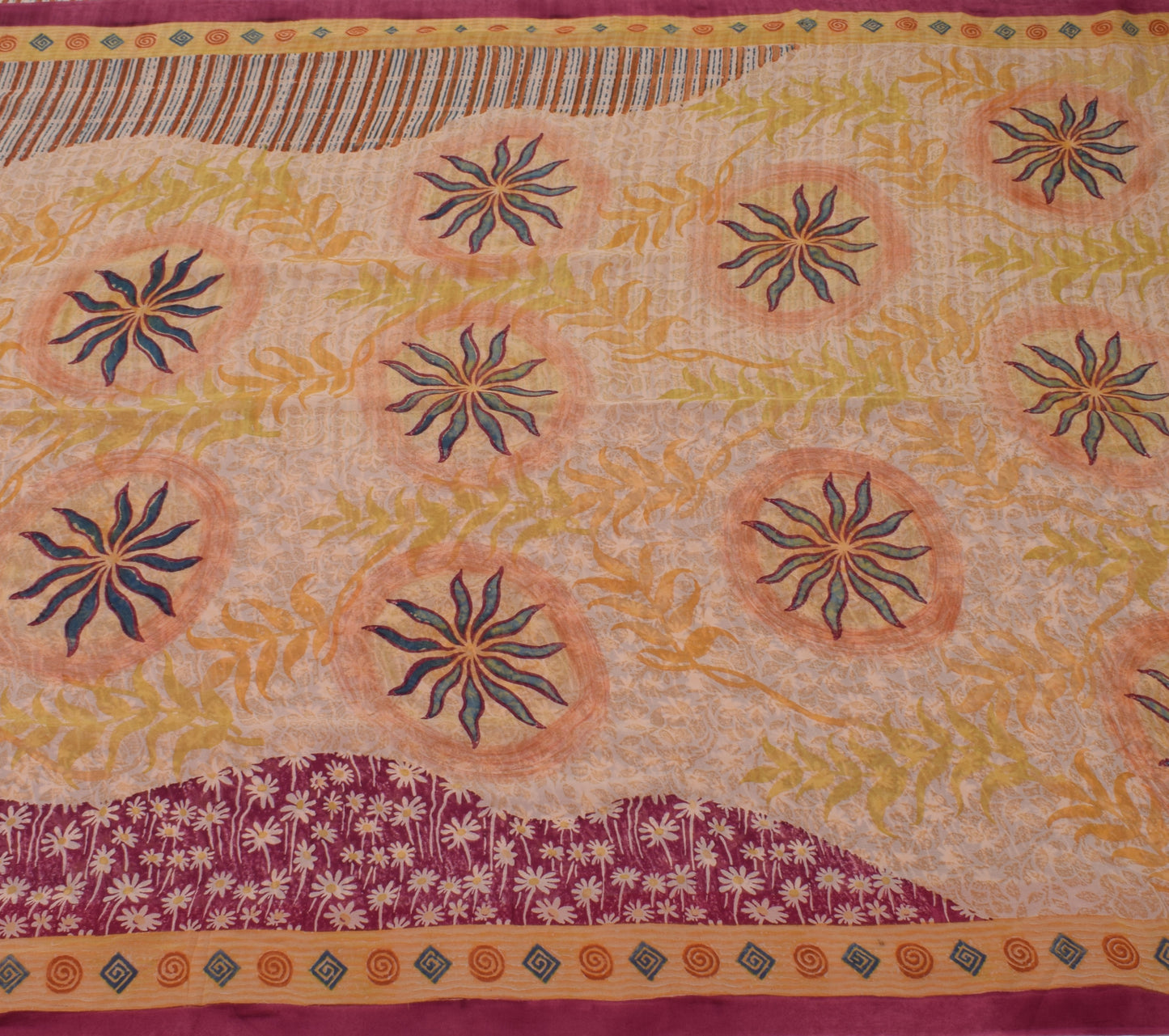 Sushila Vintage Indian Sari 100% Pure Georgette Silk Printed Floral Craft Fabric