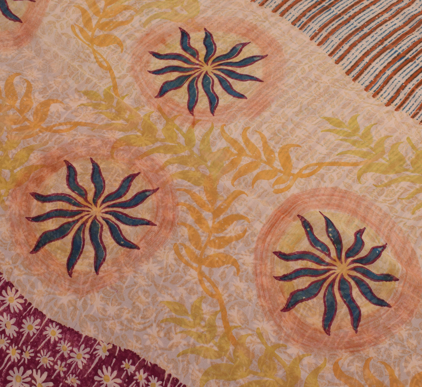 Sushila Vintage Indian Sari 100% Pure Georgette Silk Printed Floral Craft Fabric