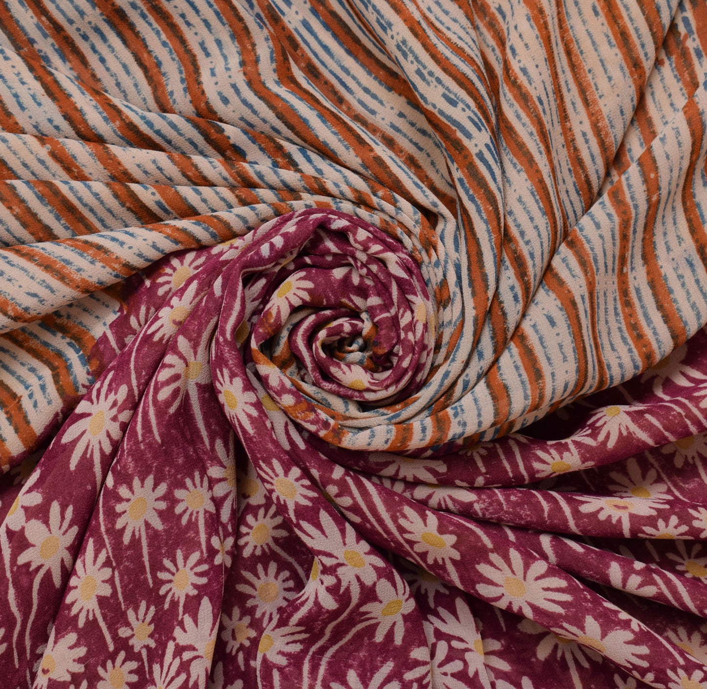 Sushila Vintage Indian Sari 100% Pure Georgette Silk Printed Floral Craft Fabric