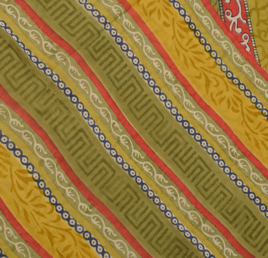 Sushila Vintage Green Saree 100% Pure Georgette Silk Printed Floral Craft Fabric