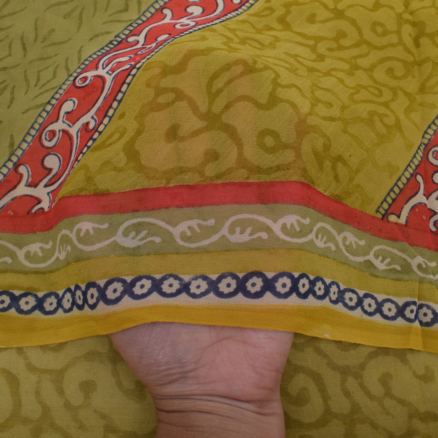 Sushila Vintage Green Saree 100% Pure Georgette Silk Printed Floral Craft Fabric