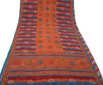 Sushila Vintage Rust Saree 100% Pure Georgette Silk Printed Floral Craft Fabric