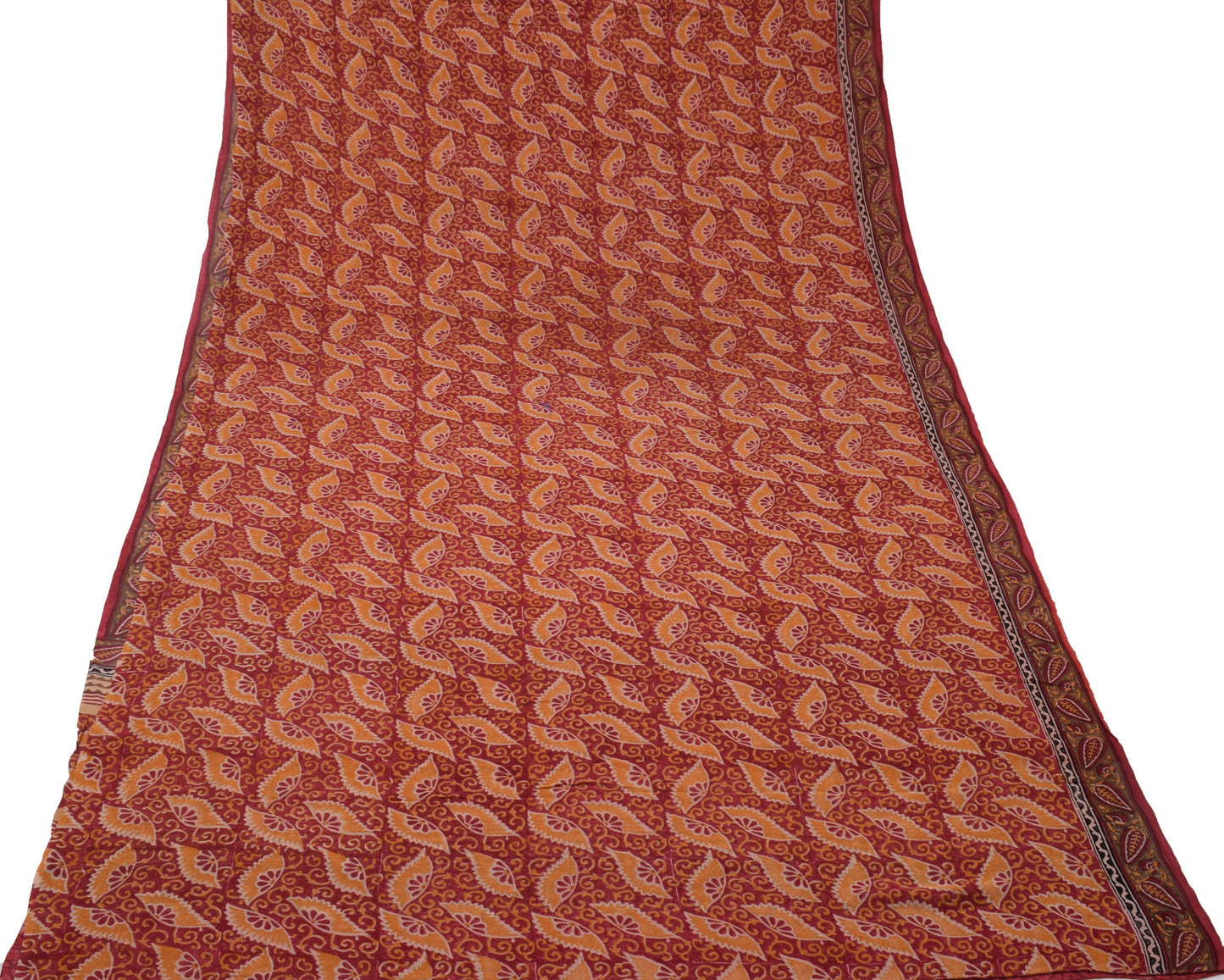 Sushila Vintage Red Saree 100% Pure Georgette Silk Printed Floral Craft Fabric