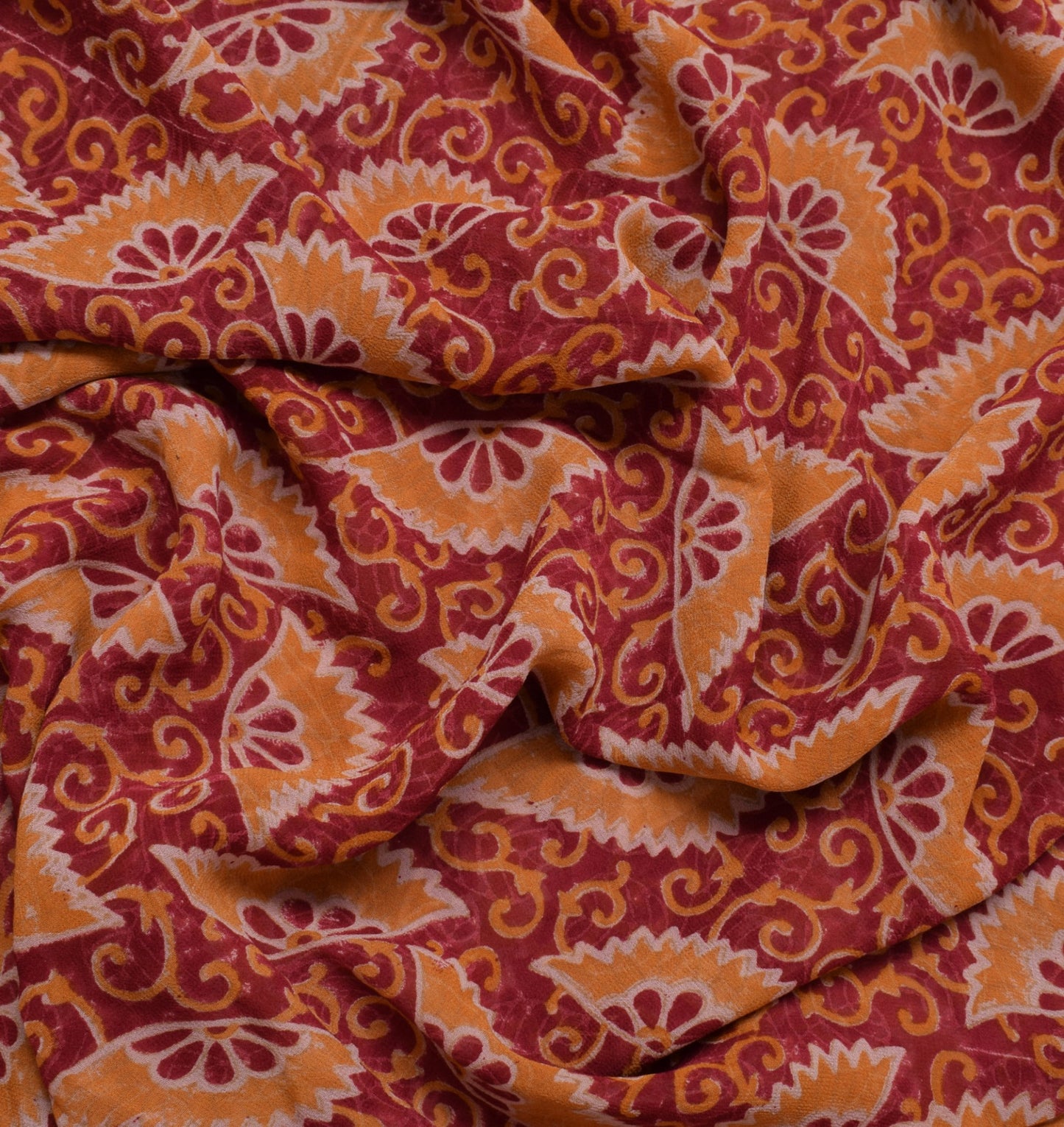 Sushila Vintage Red Saree 100% Pure Georgette Silk Printed Floral Craft Fabric