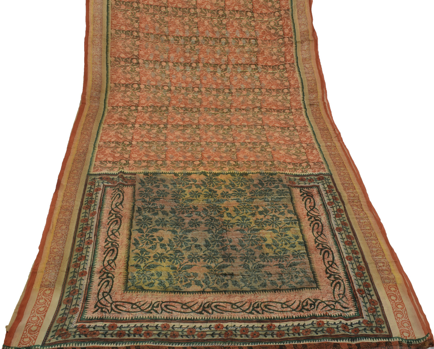 Sushila Vintage Indian Sari 100% Pure Georgette Silk Printed Floral Craft Fabric