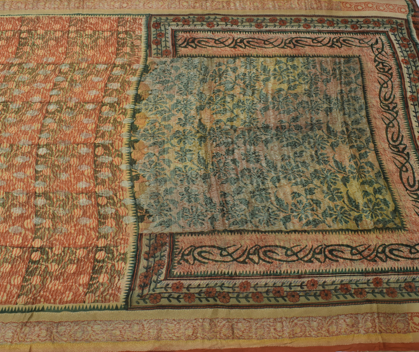 Sushila Vintage Indian Sari 100% Pure Georgette Silk Printed Floral Craft Fabric