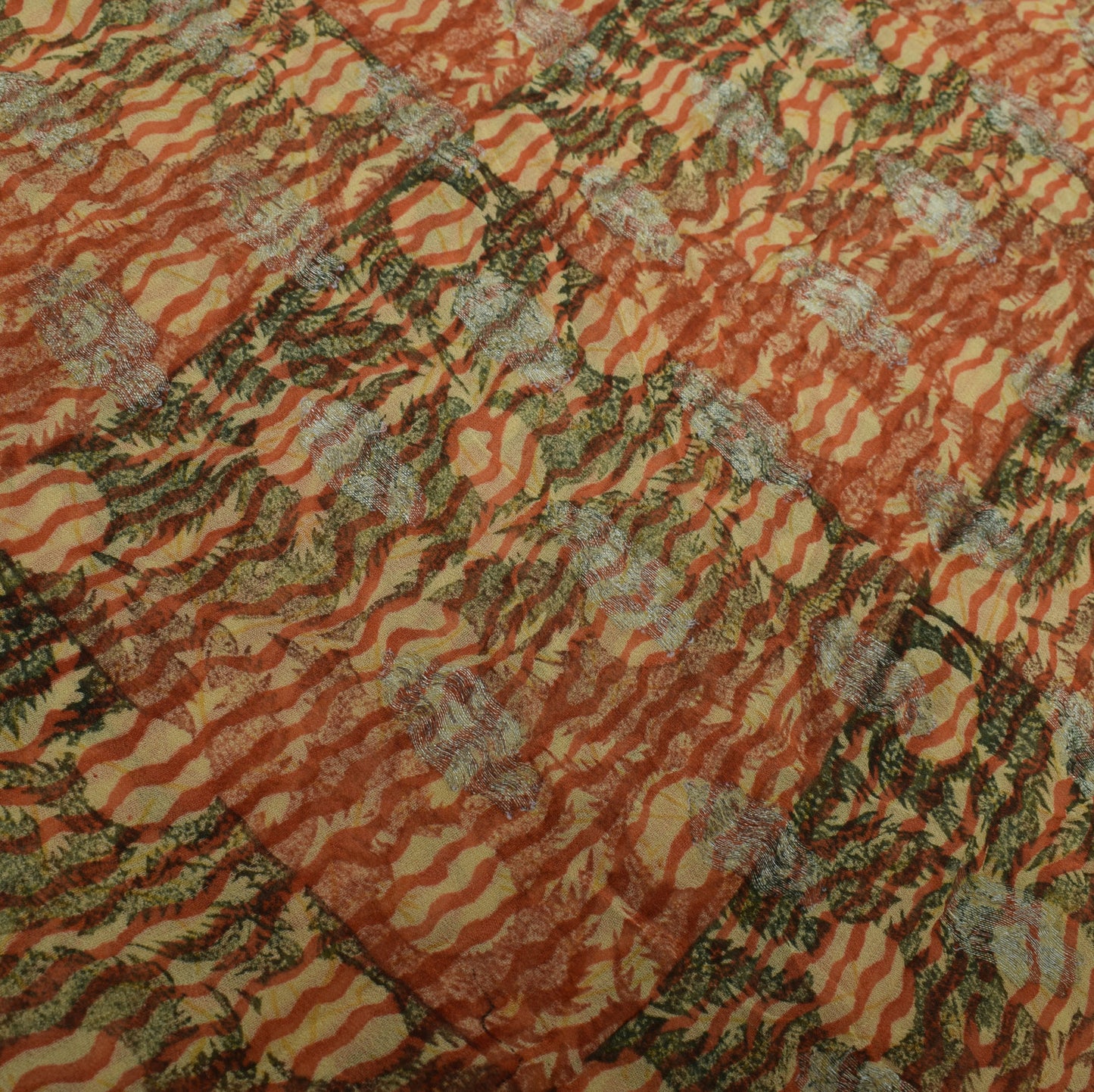 Sushila Vintage Indian Sari 100% Pure Georgette Silk Printed Floral Craft Fabric