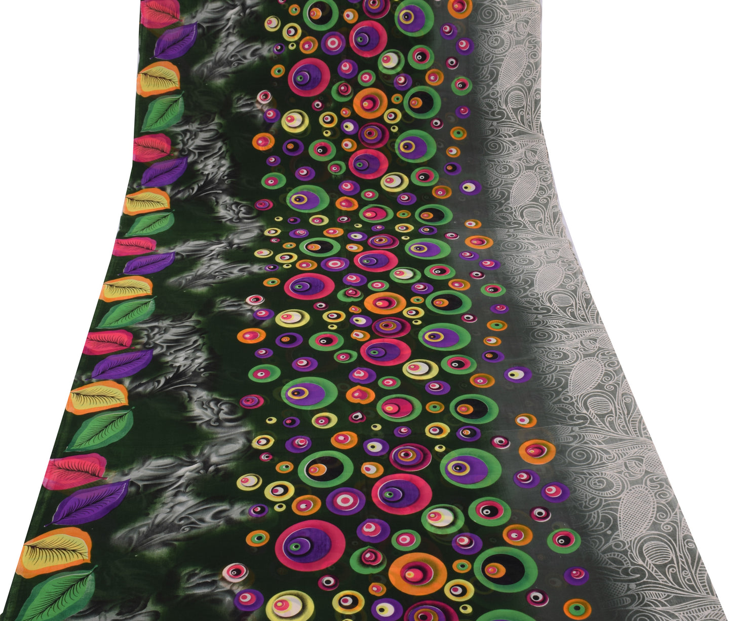 Sushila Vintage Green Saree Blend Georgette Silk Printed Indian Craft Fabric