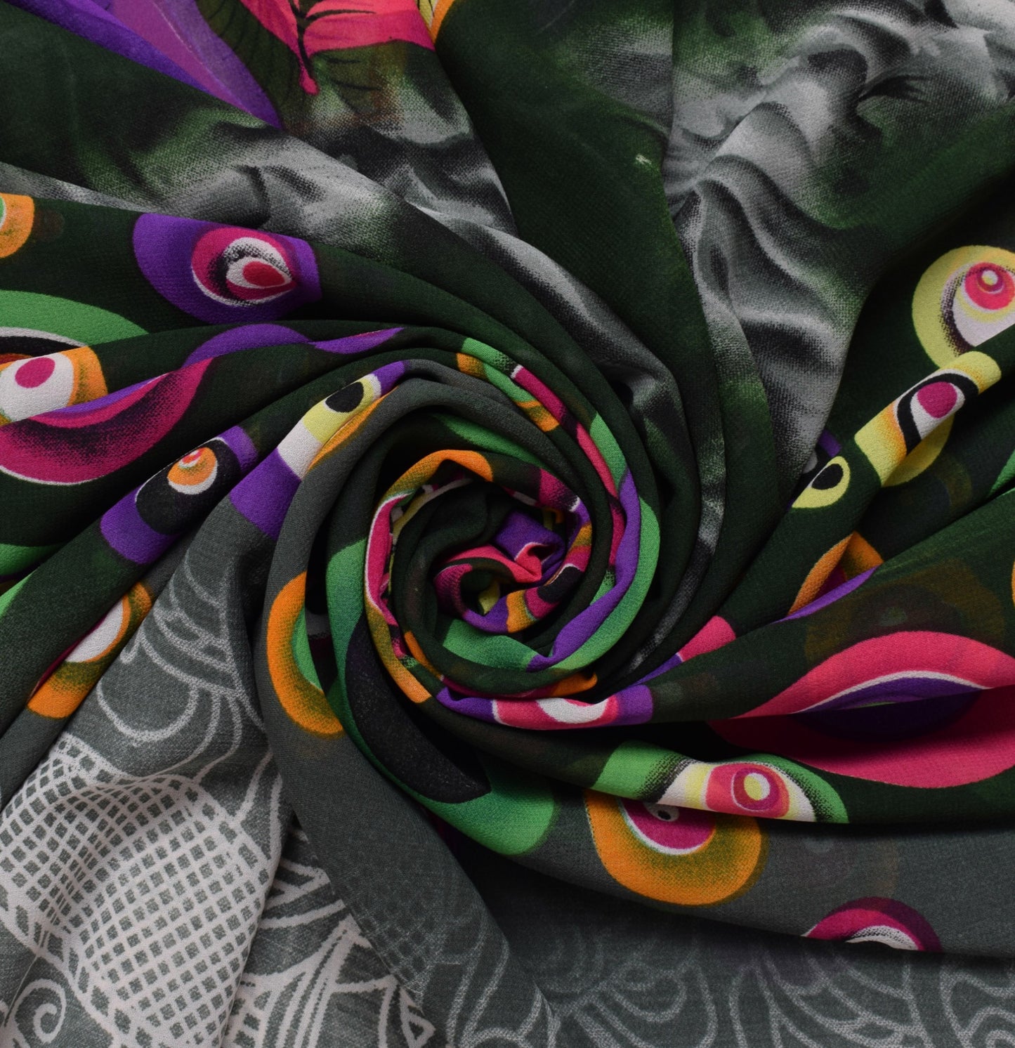 Sushila Vintage Green Saree Blend Georgette Silk Printed Indian Craft Fabric