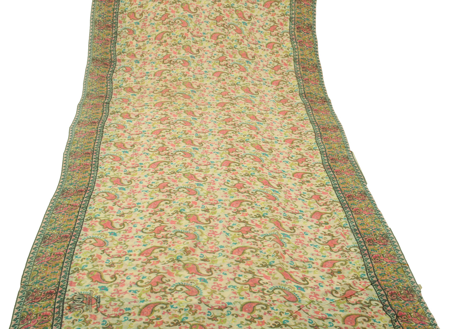 Sushila Vintage Cream Saree 100% Pure Georgette Silk Printed Floral Craft Fabric