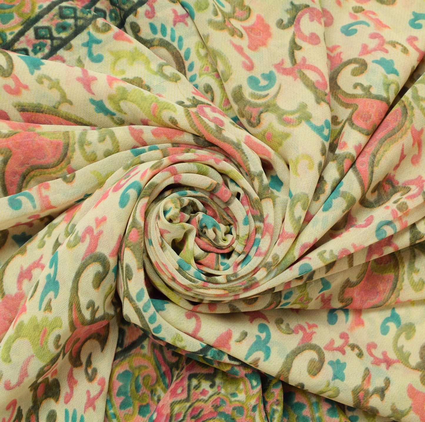 Sushila Vintage Cream Saree 100% Pure Georgette Silk Printed Floral Craft Fabric