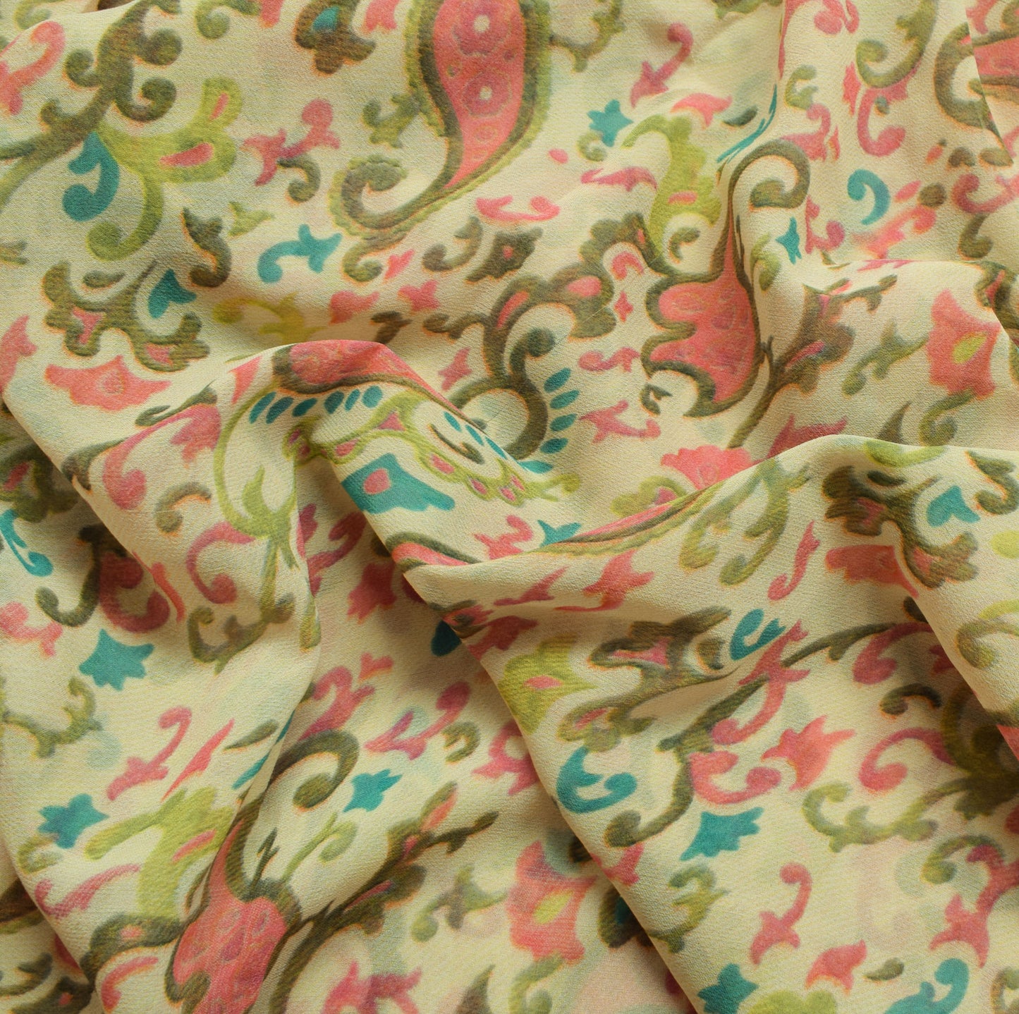 Sushila Vintage Cream Saree 100% Pure Georgette Silk Printed Floral Craft Fabric