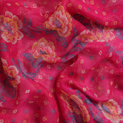 Sushila Vintage Magenta Saree Blend Chiffon Silk Bandhani Printed Craft Fabric
