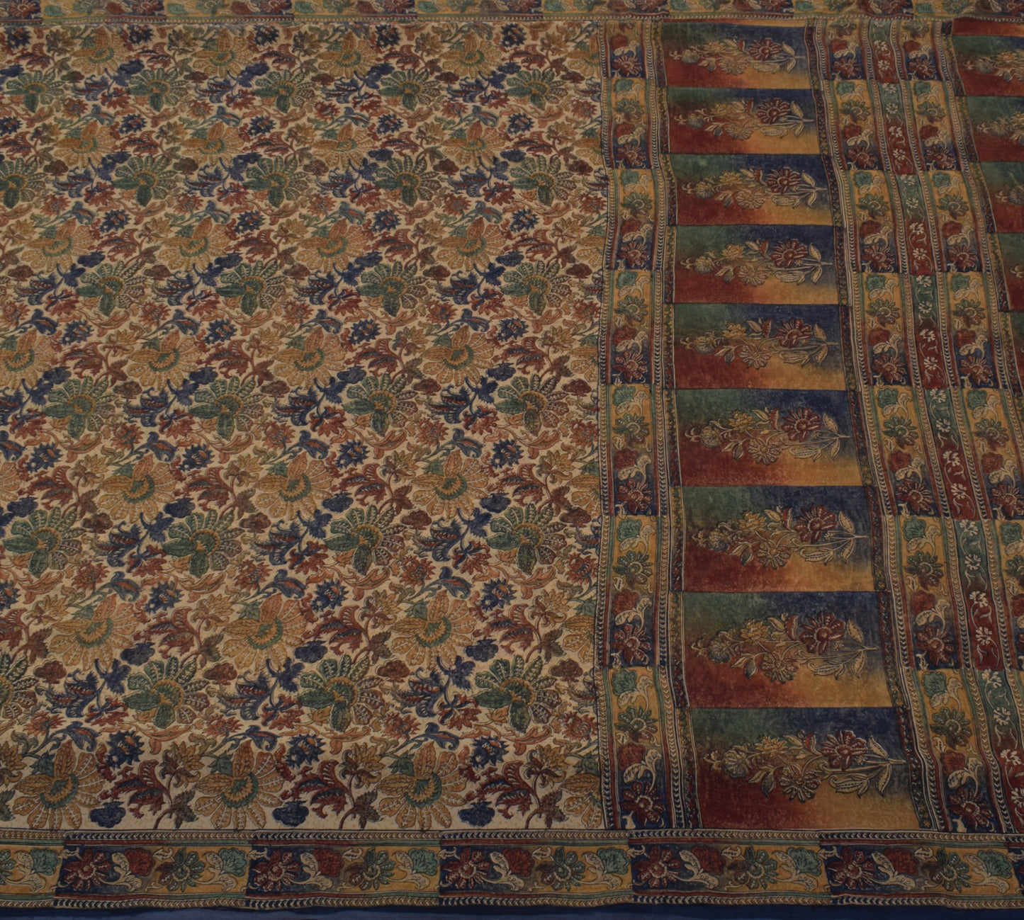 Sushila Vintage Cream Saree 100% Pure Georgette Silk Printed Floral Craft Fabric