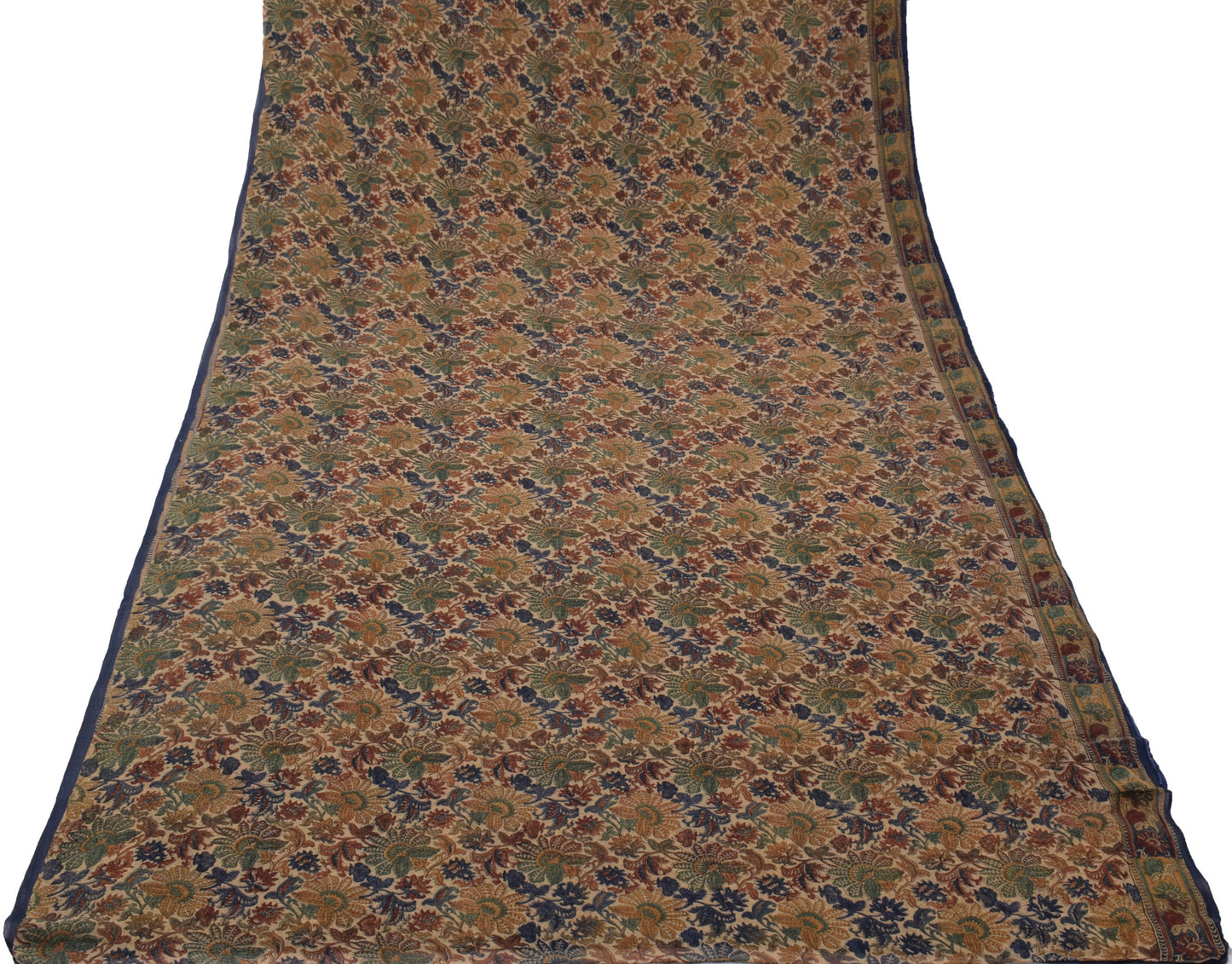 Sushila Vintage Cream Saree 100% Pure Georgette Silk Printed Floral Craft Fabric