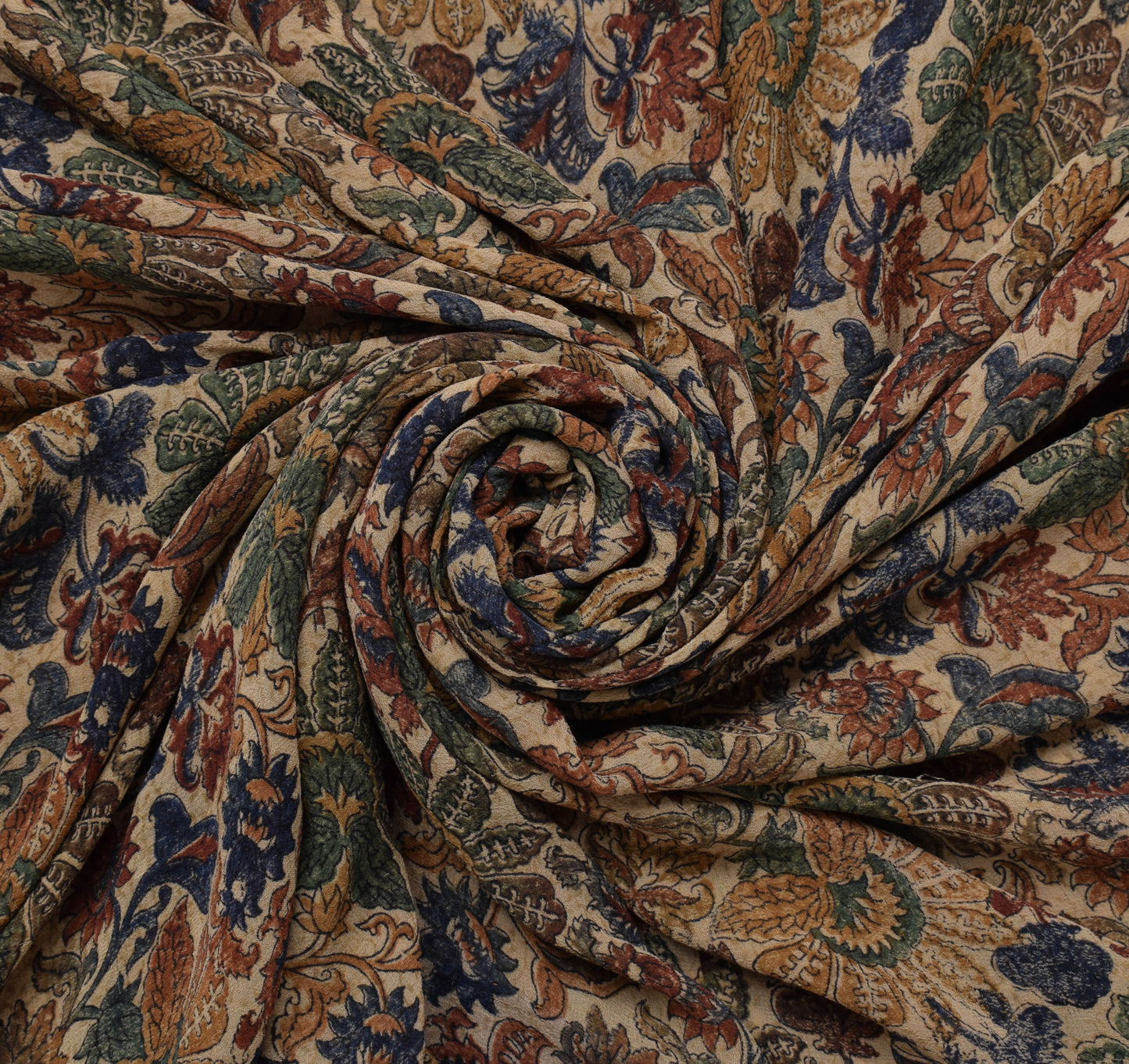 Sushila Vintage Cream Saree 100% Pure Georgette Silk Printed Floral Craft Fabric