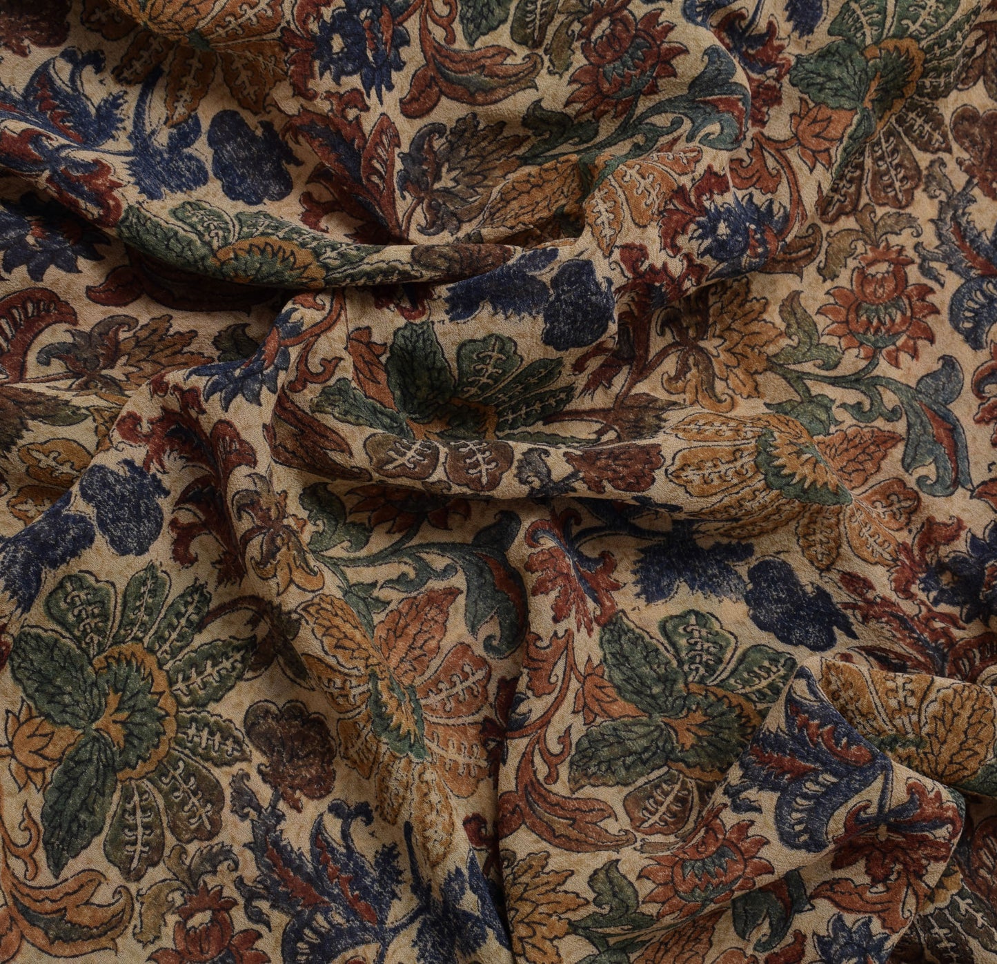 Sushila Vintage Cream Saree 100% Pure Georgette Silk Printed Floral Craft Fabric