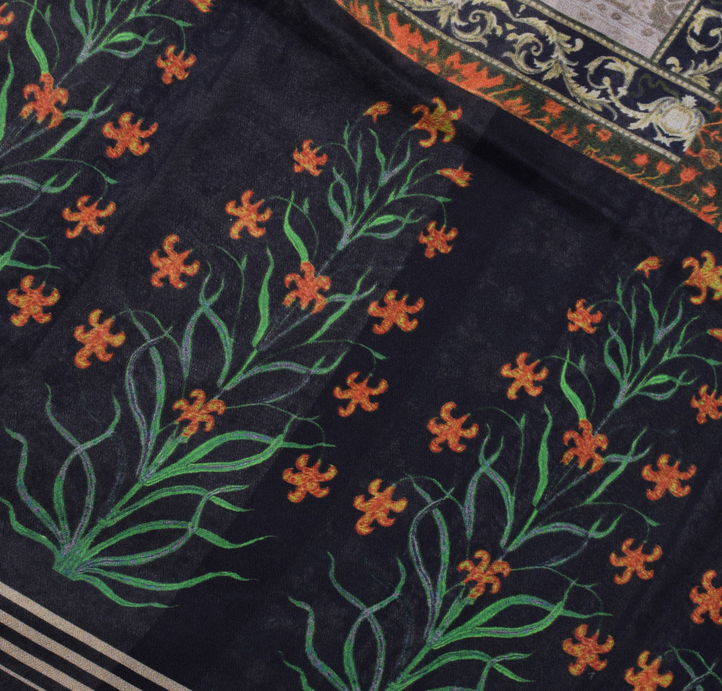 Sushila Vintage Indian Saree Blend Georgette Silk Printed Floral Craft Fabric